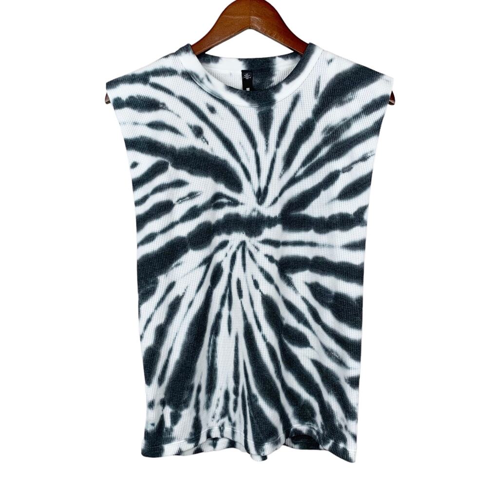 Design Lab Sleeveless Top Tie Dye Gray White Waffle Knit Women’s S